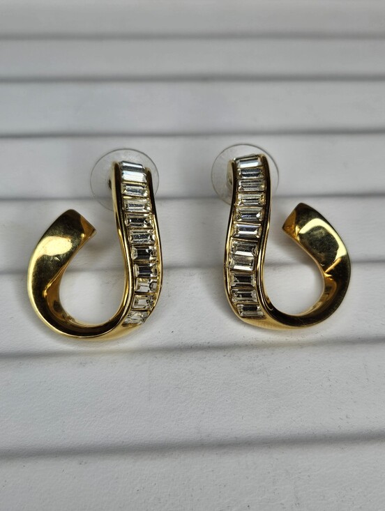 Swarovski Jewelry - Vintage Swarovski Baguette Goldtone Pierced Earrings Signed